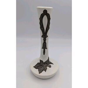 VINTAGE LIMOGES PORCELAIN BUD VASE WITH PURE SILVER OVERLAY - Made In‎ Greece